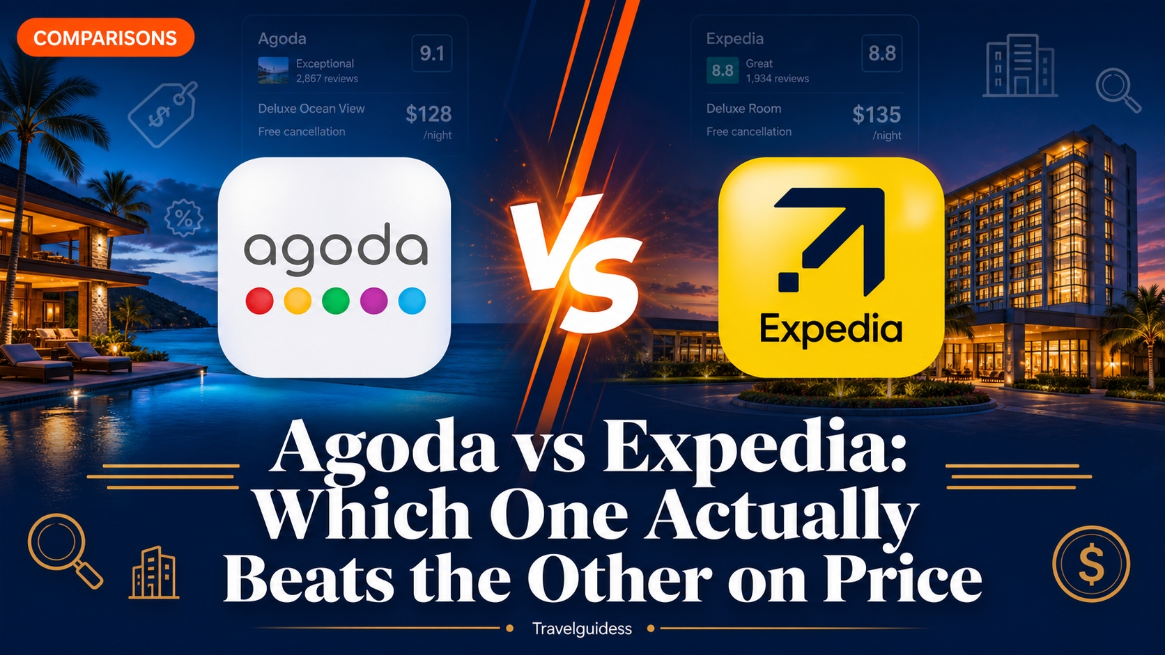 Agoda vs Expedia comparison, showing both platforms' room rates