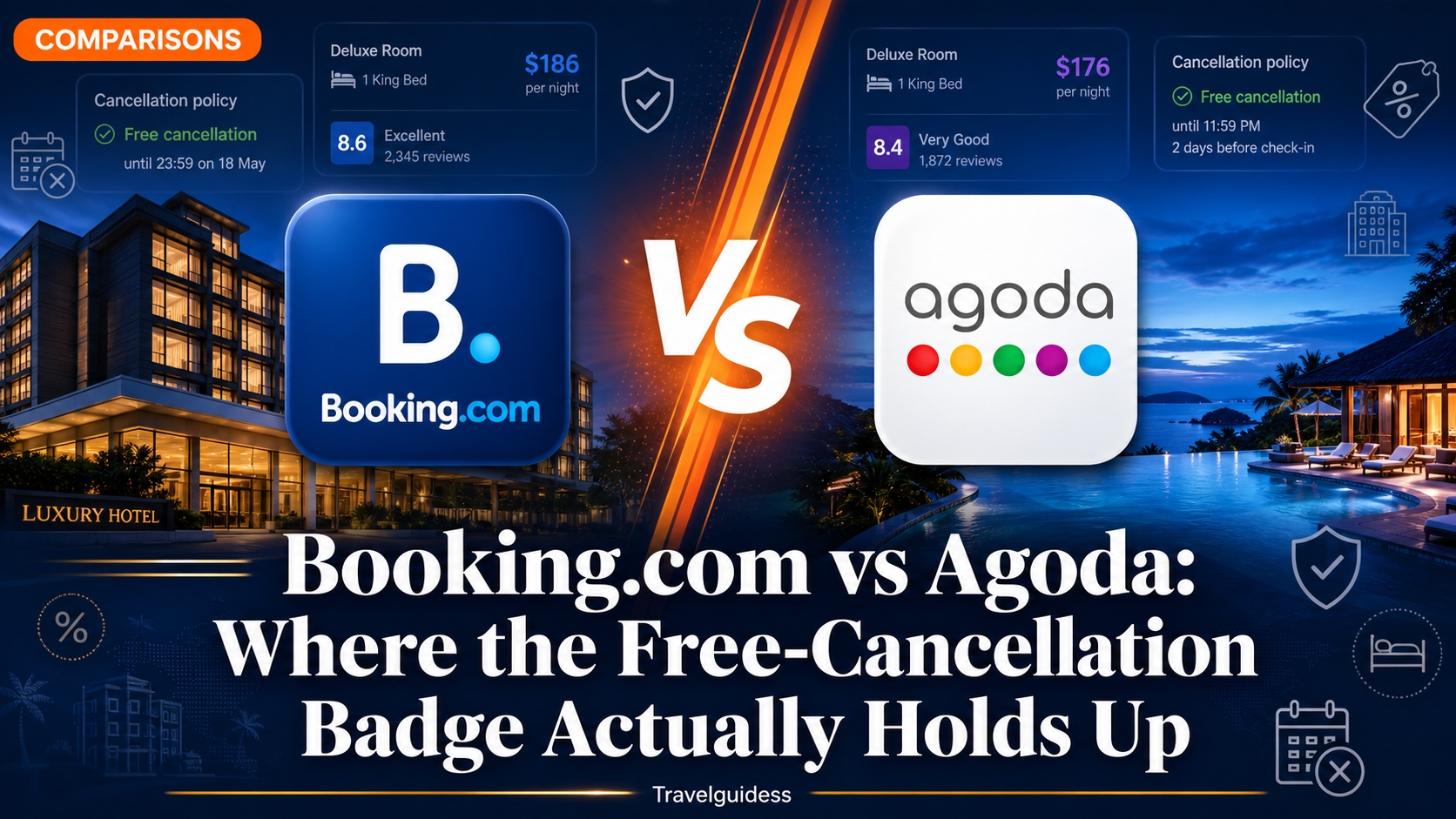 Booking.com vs Agoda comparison, showing both platforms' rates and cancellation terms