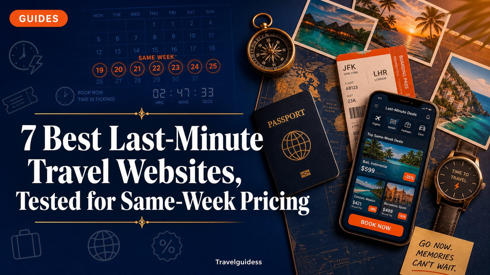 Last-minute travel booking websites compared on a laptop screen